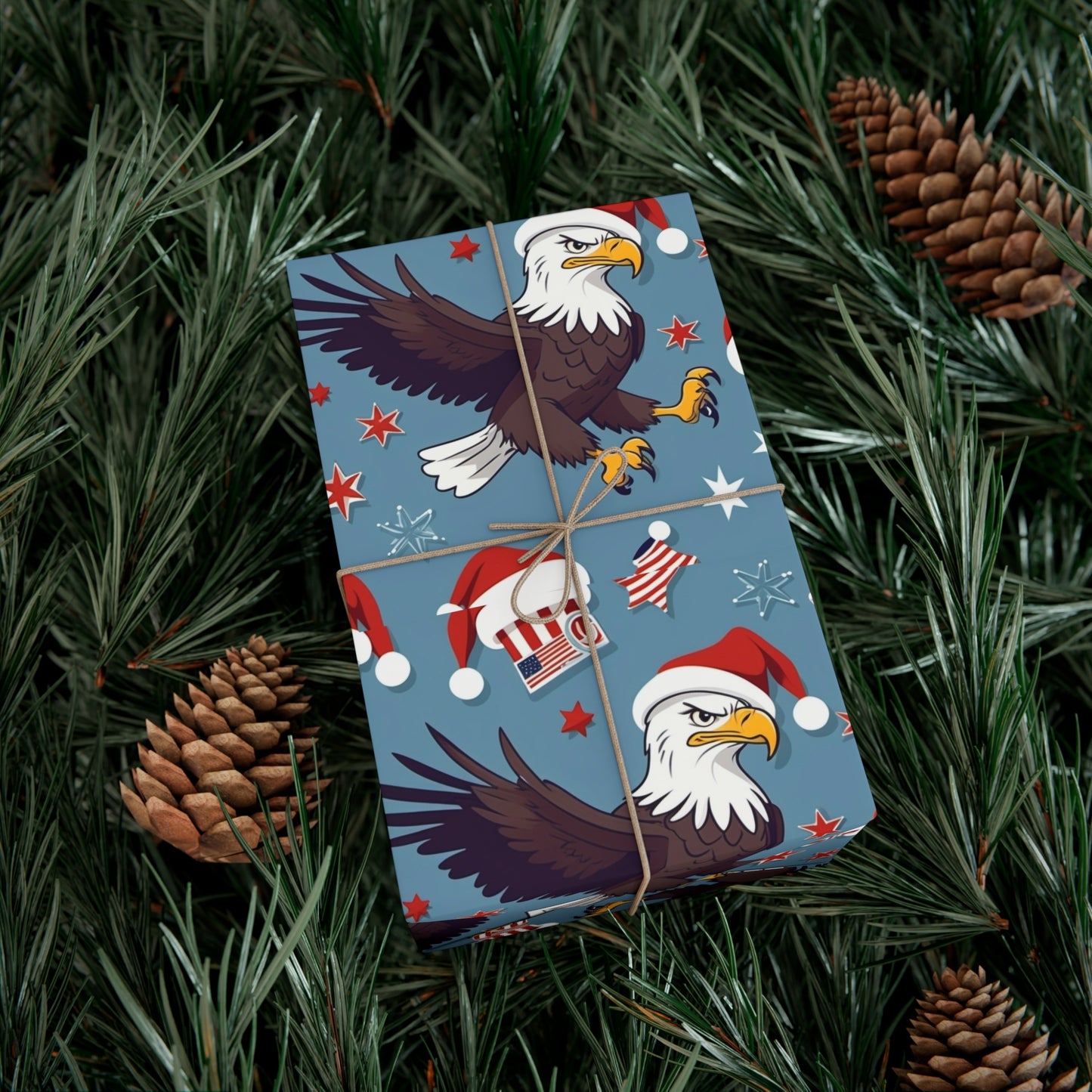 EAGLE SANTA HAT WRAPPING PAPER