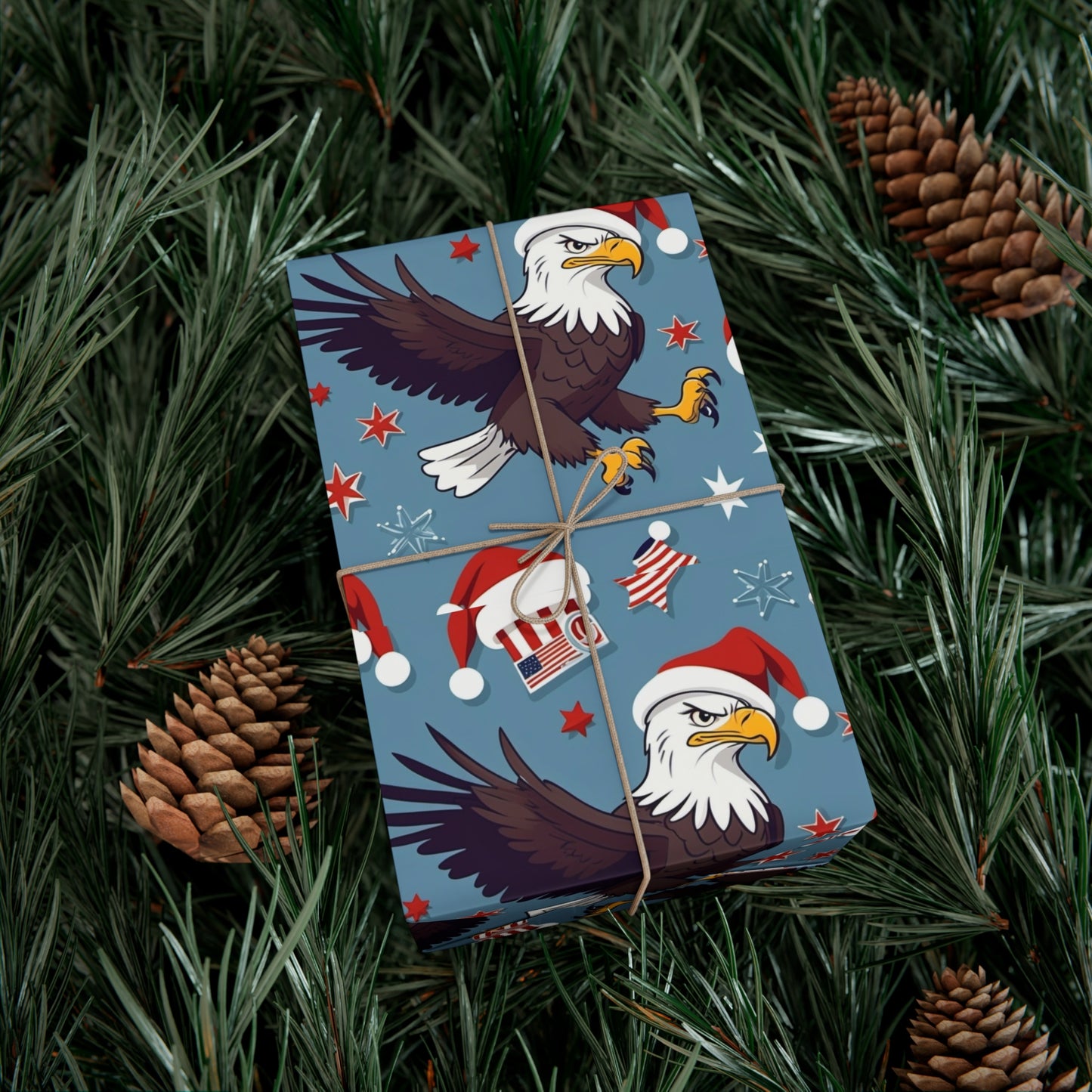 EAGLE SANTA HAT WRAPPING PAPER